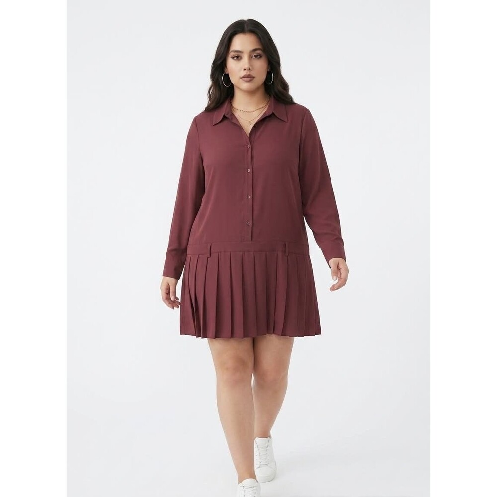 Aritzia Sunday Best Yale Women's Sumac Burgundy Pleated Mini Dress Size XL